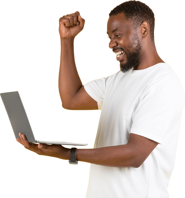 joyful african american male holding laptop gestur SJCFWE2 1