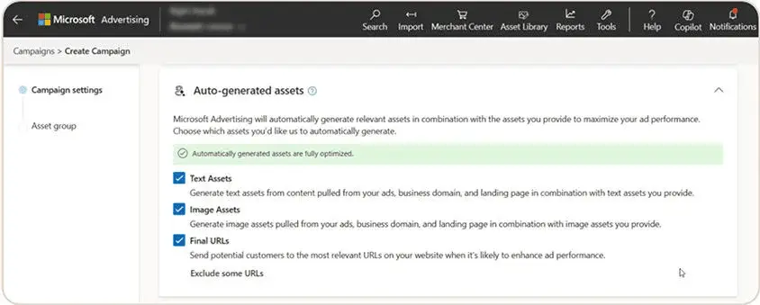 ma auto generated asset settings